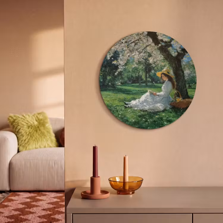 Akoestisch schilderij rond - Vrouw - Boom - Boek - Mandje — 3