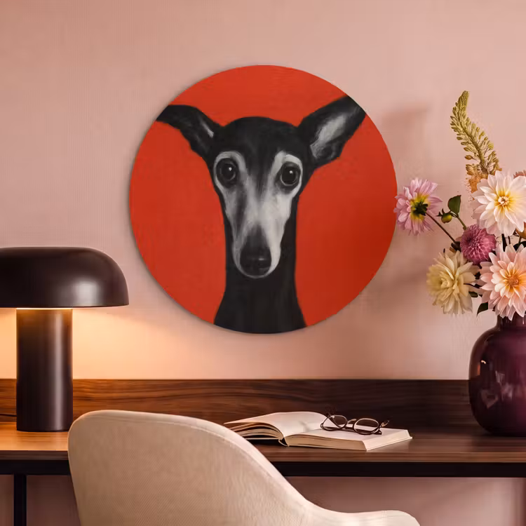 Akoestisch schilderij rond - Windhond - Minimalistisch - Rood — 2