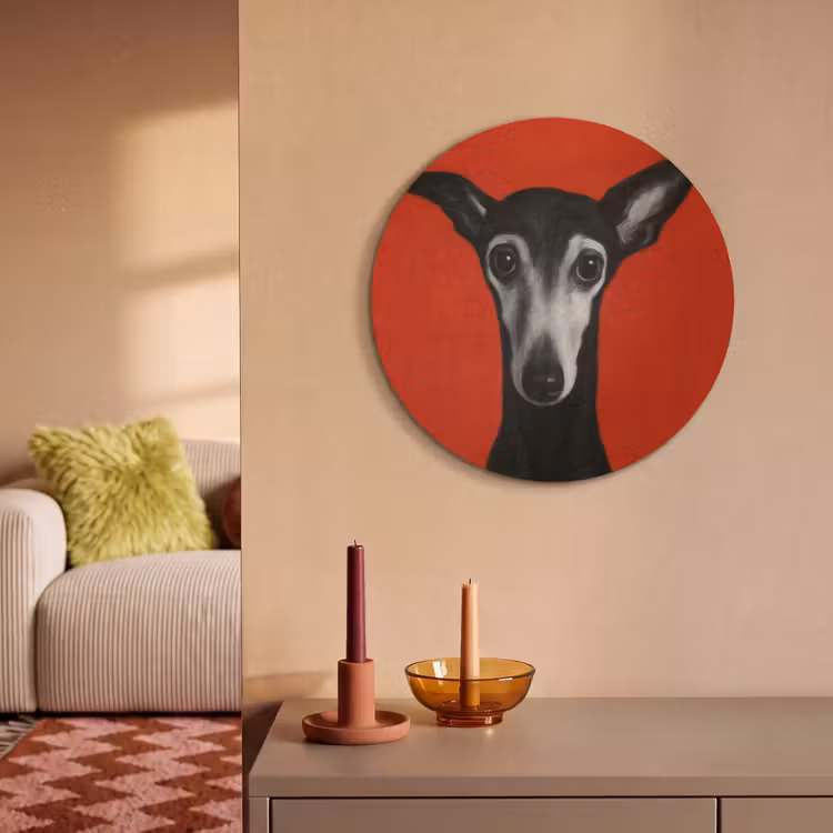 Akoestisch schilderij rond - Windhond - Minimalistisch - Rood — 3