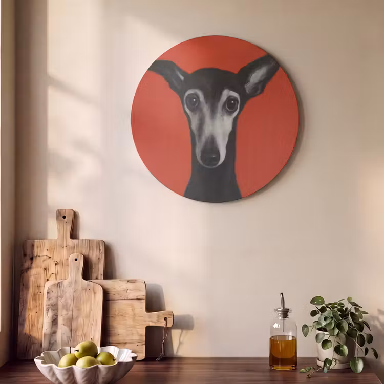 Akoestisch schilderij rond - Windhond - Minimalistisch - Rood — 4