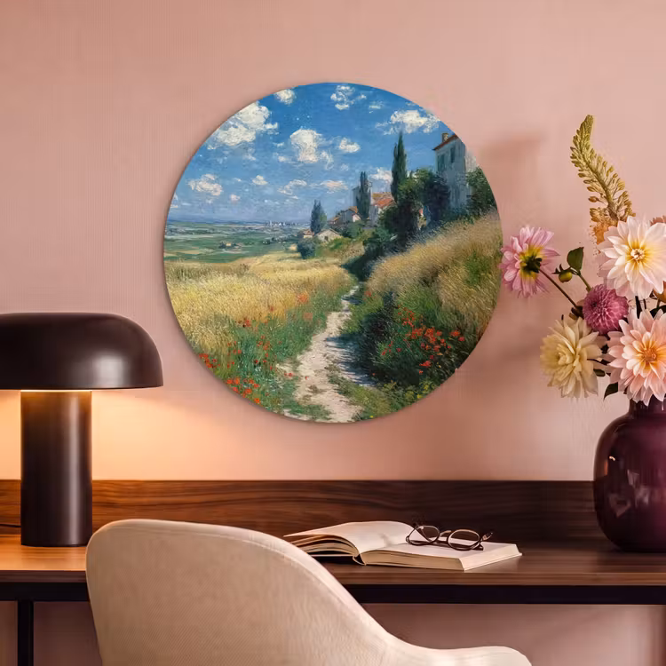 Akoestisch schilderij rond - Zandpad - Huis - Bomen - Grasveld — 2