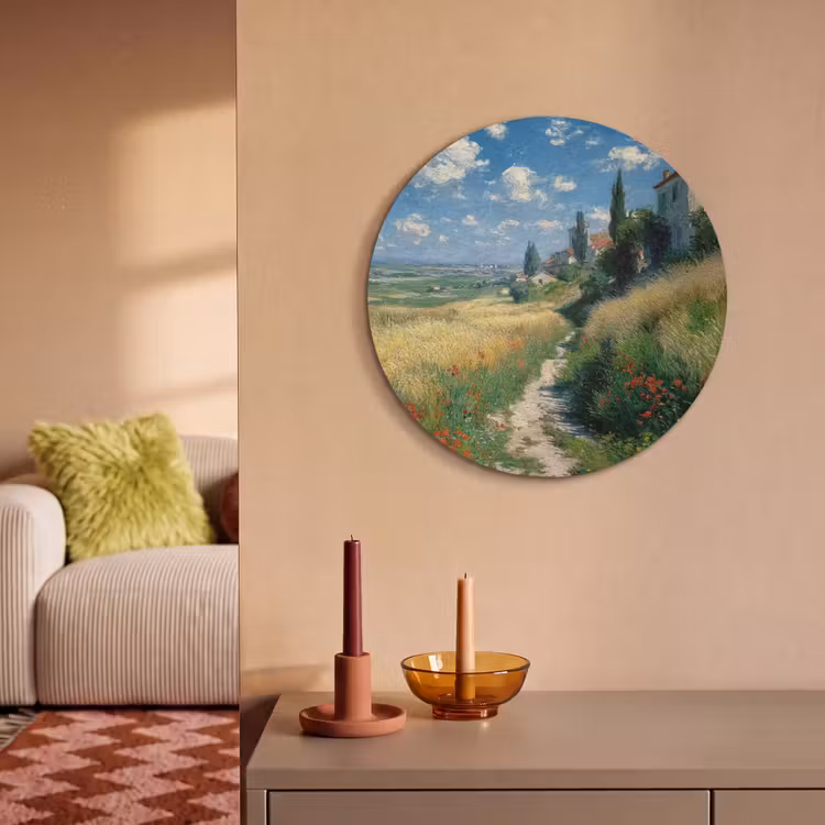 Akoestisch schilderij rond - Zandpad - Huis - Bomen - Grasveld — 3