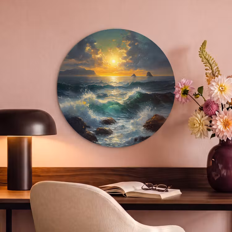 Akoestisch schilderij rond - Zee - Zon - Golven - Rotsen — 2