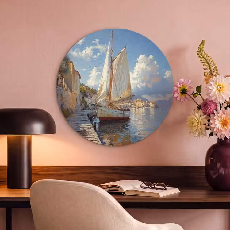 Akoestisch schilderij rond - Zeilschip - Huizen - Kade - Zee — 2