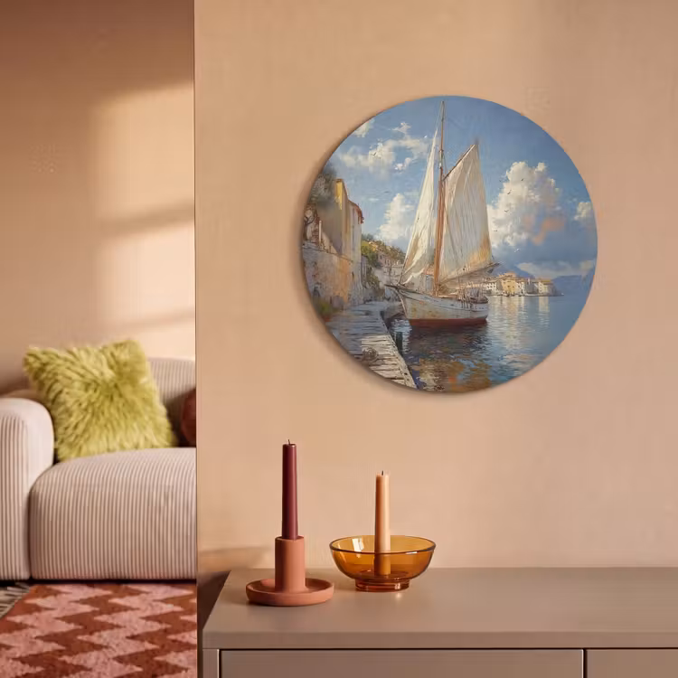 Akoestisch schilderij rond - Zeilschip - Huizen - Kade - Zee — 3