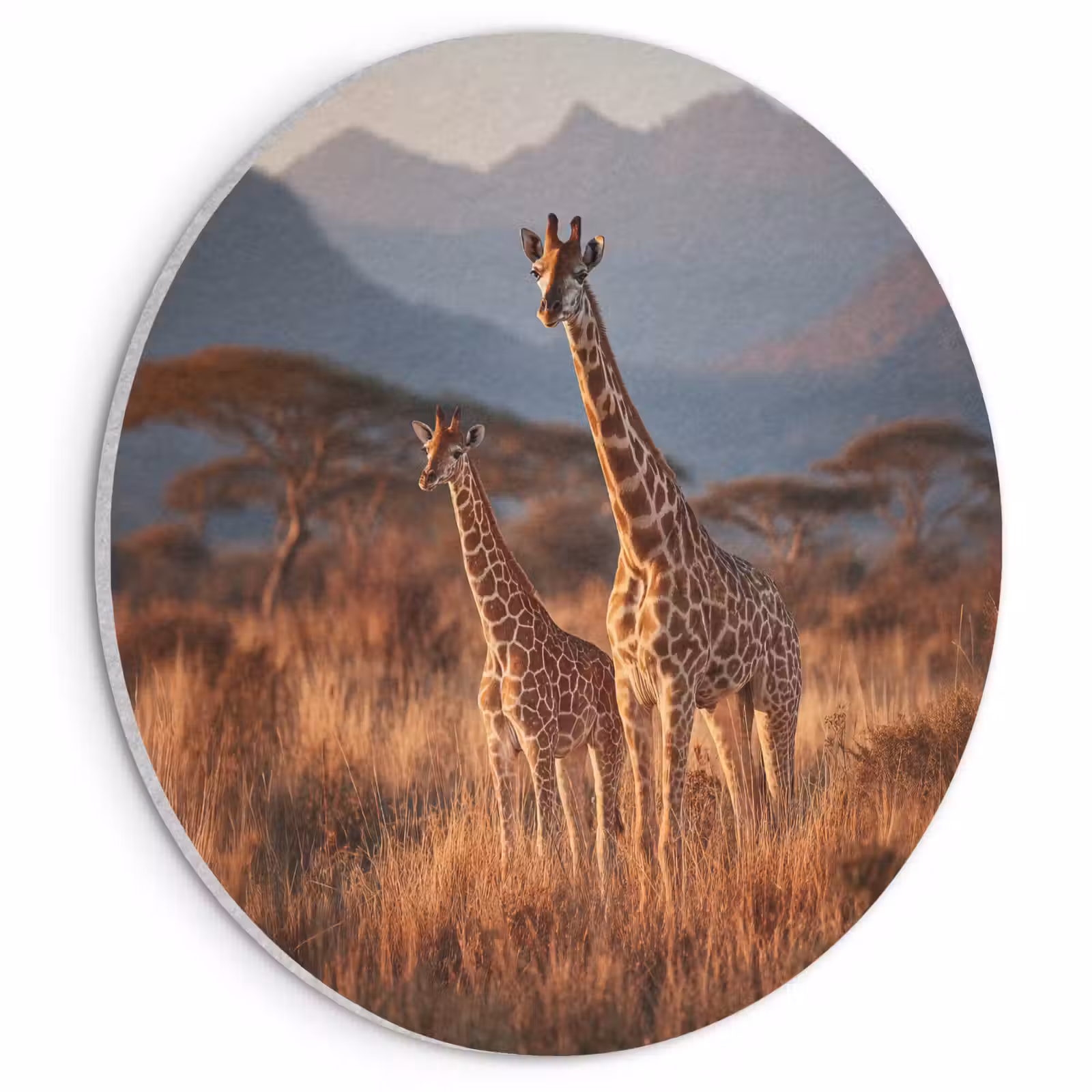 Akoestisch schilderij rond - Giraffen - Hoog gras - Acaciabomen — 1
