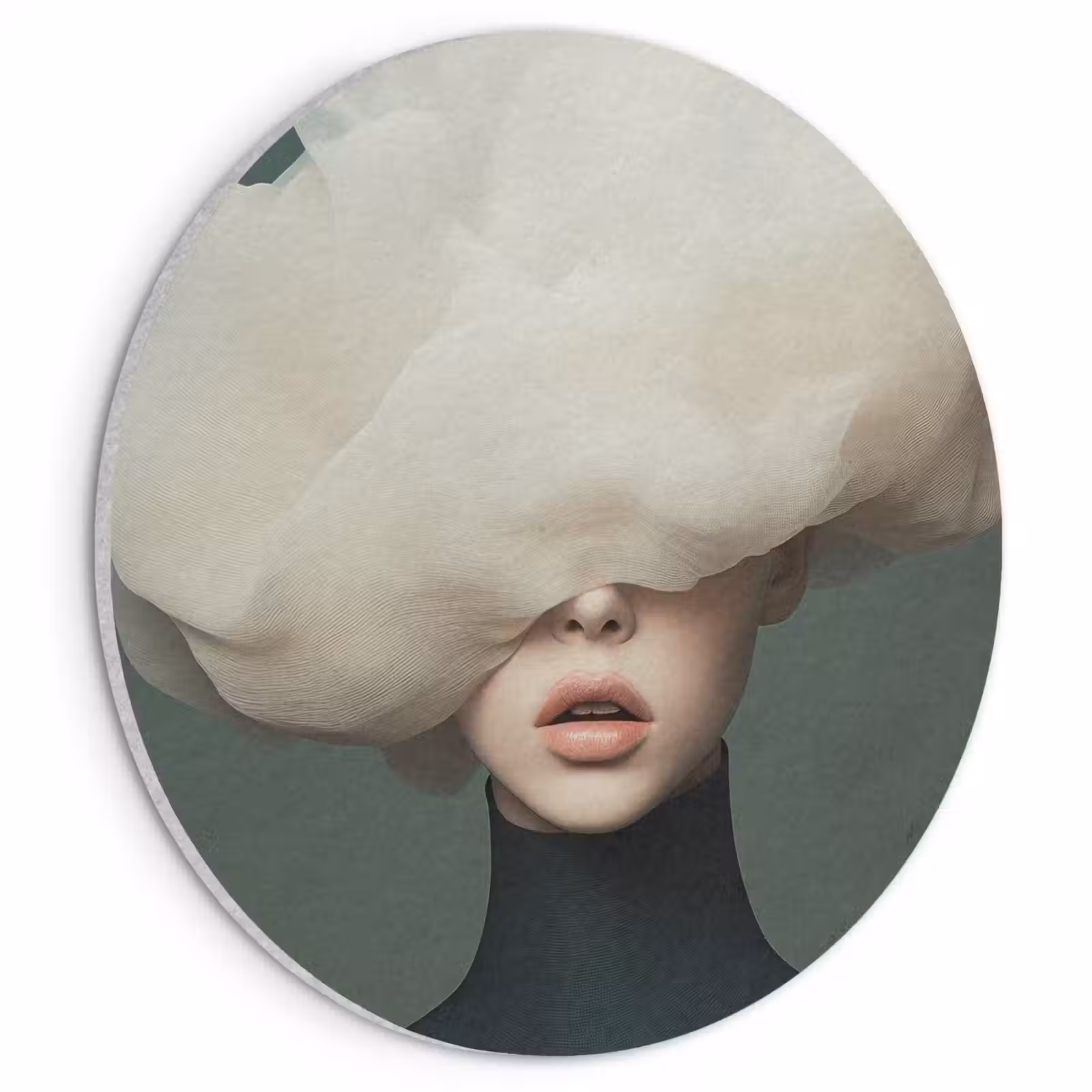 Akoestisch schilderij rond - Hoed - Vrouw - Beige — 1