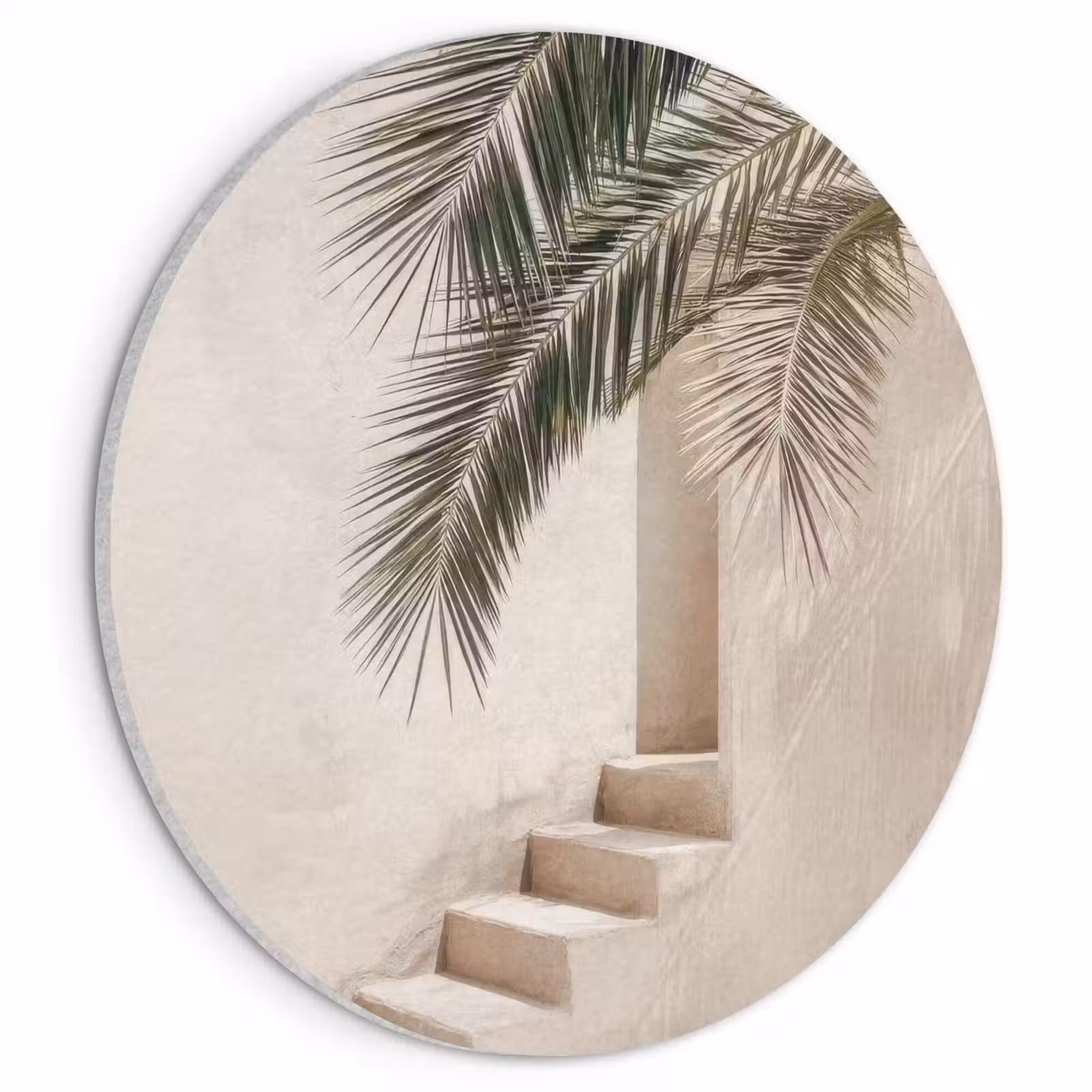 Akoestisch schilderij rond - Palmboom - Schaduw - Trap - Beige — 1