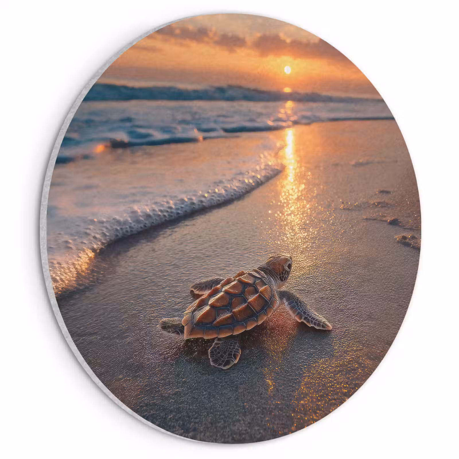 Akoestisch schilderij rond - Schildpad - strand - Zonsondergang — 1