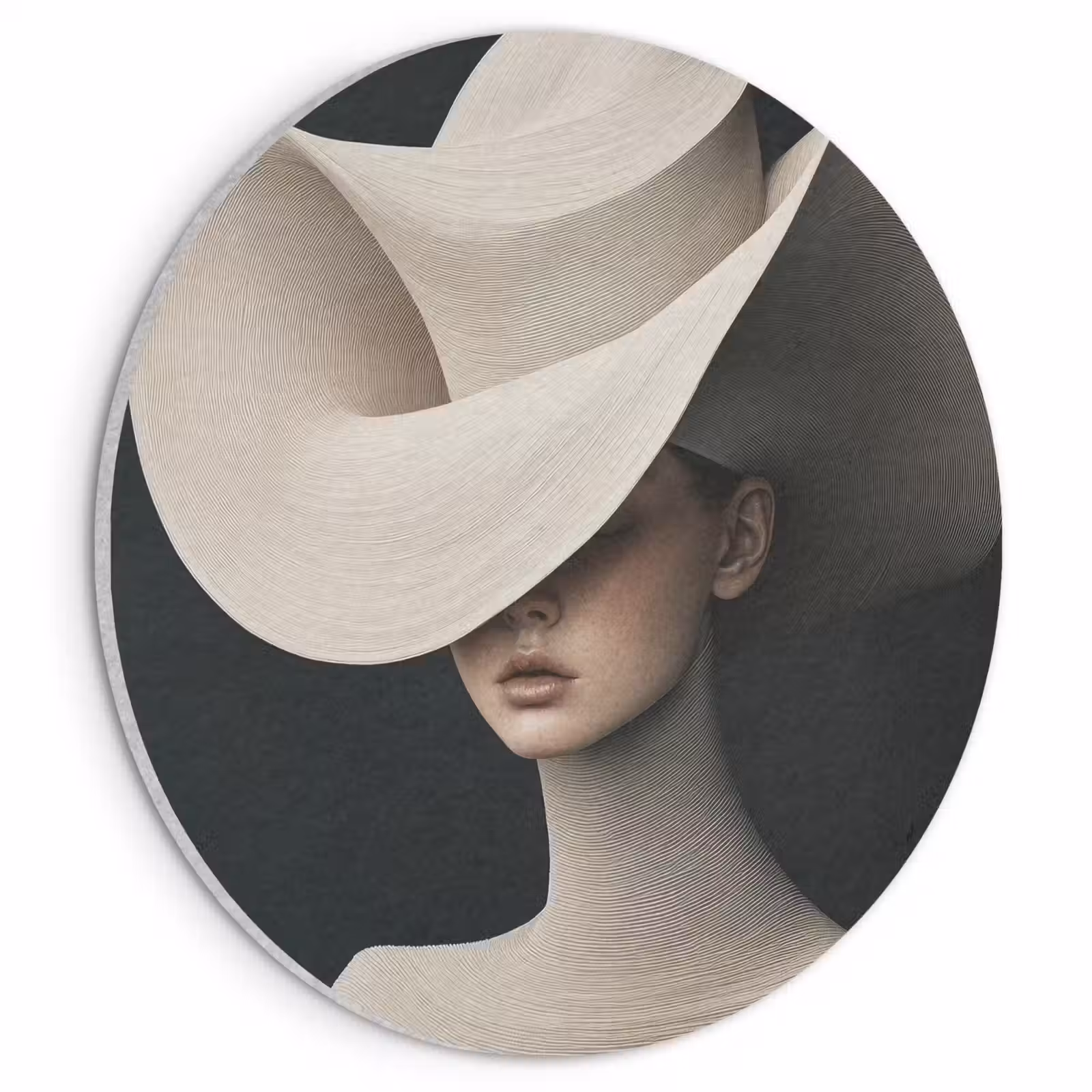 Akoestisch schilderij rond - Vrouw - Golvende - Hoed — 1
