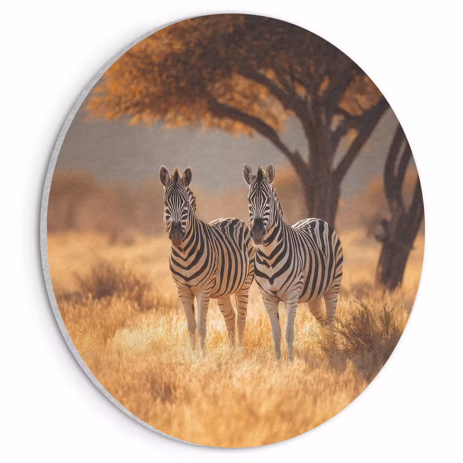 Akoestisch schilderij rond - Zebra's - Savannelandschap - Gras — 1