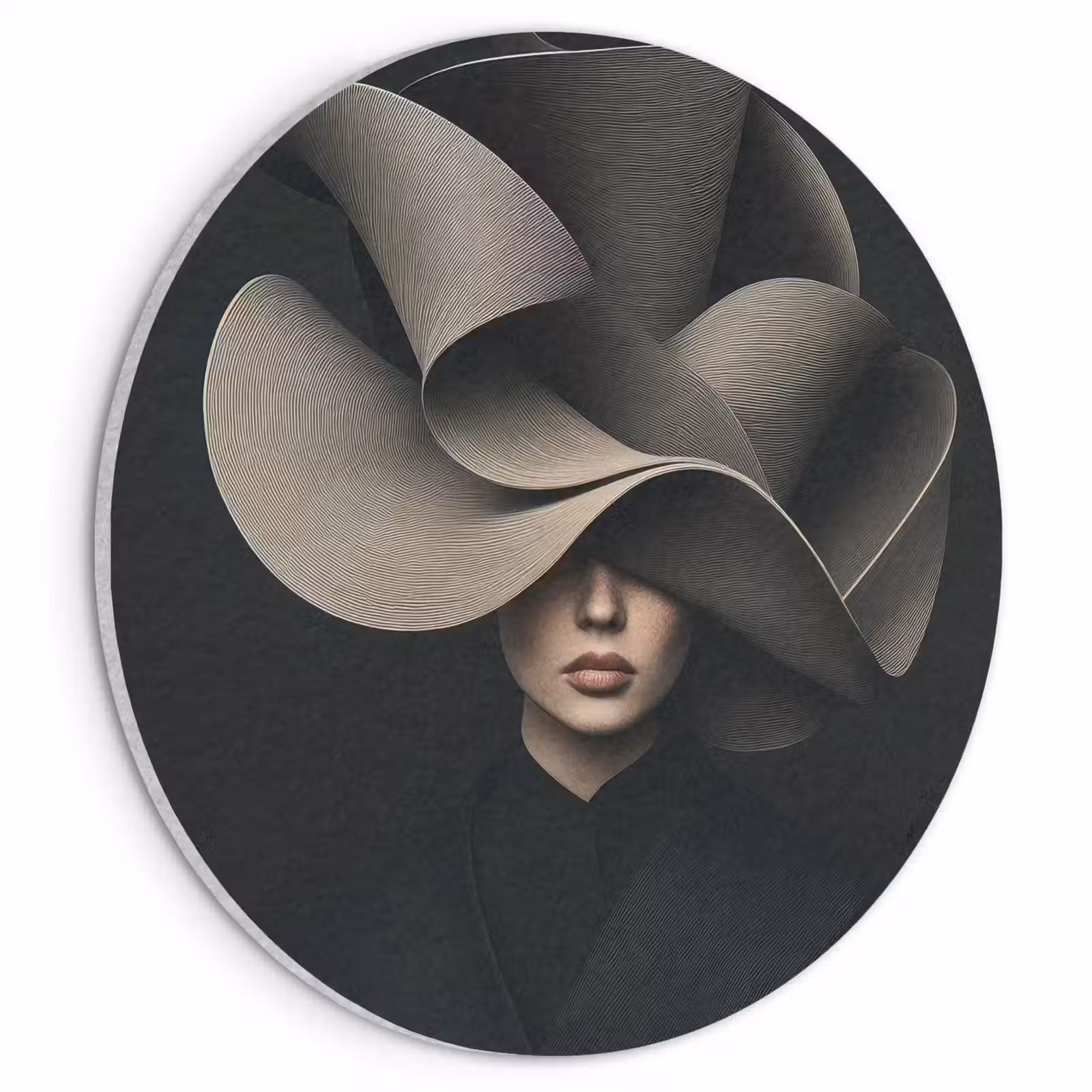 Akoestisch schilderij rond - Zwarte - Hoed - Vrouw — 1