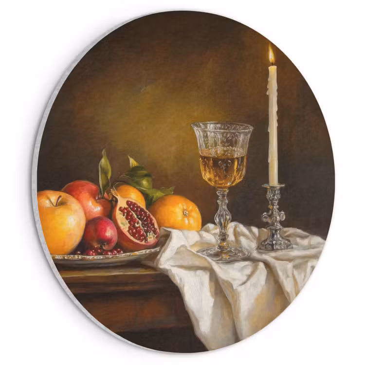 Akoestisch schilderij rond - Fruit - Stilleven - Wijn - Kaars — 1