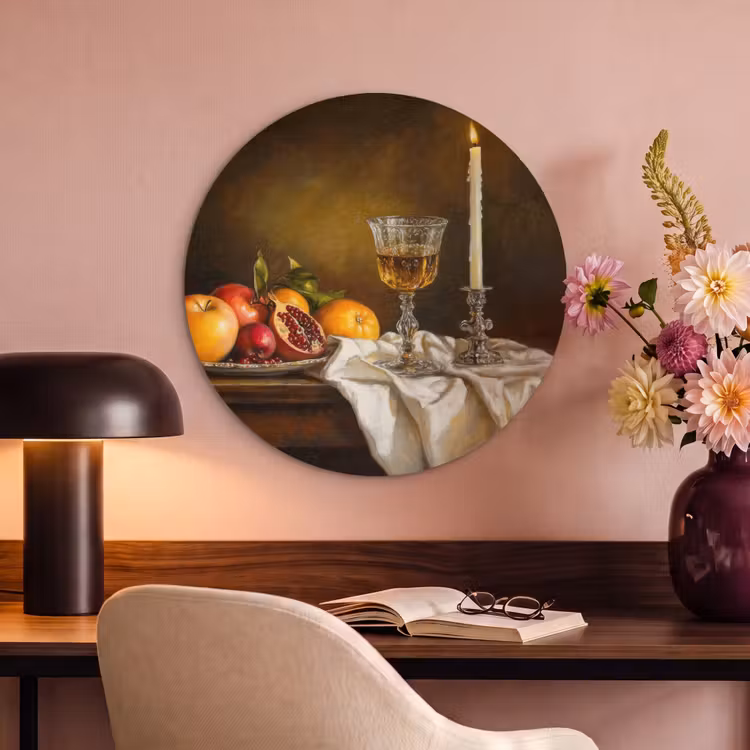 Akoestisch schilderij rond - Fruit - Stilleven - Wijn - Kaars — 2