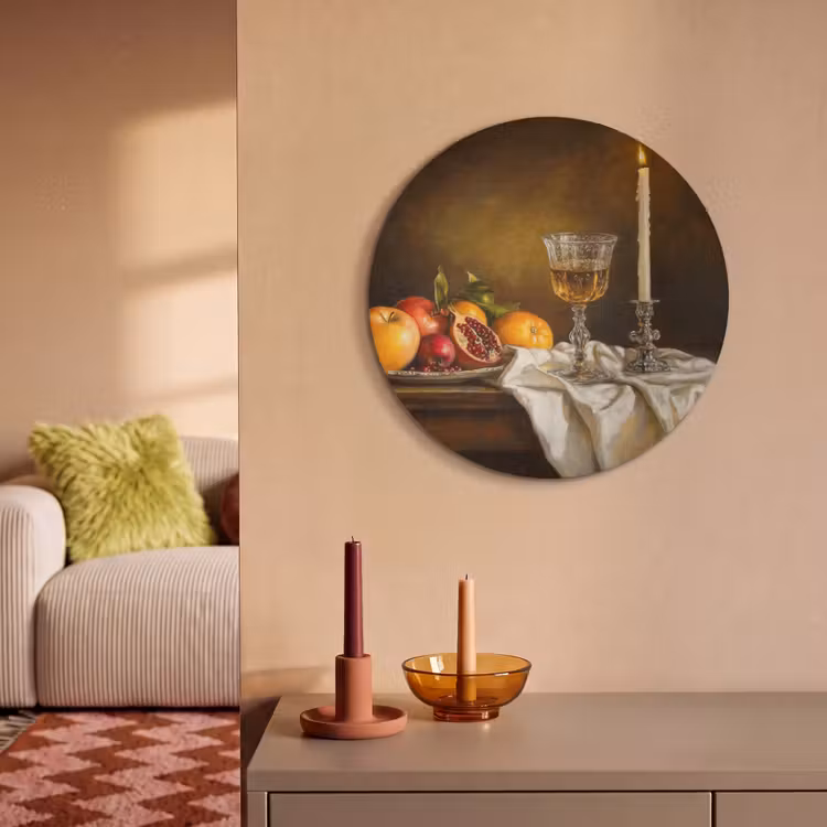 Akoestisch schilderij rond - Fruit - Stilleven - Wijn - Kaars — 3