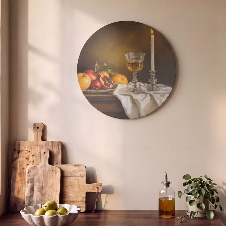 Akoestisch schilderij rond - Fruit - Stilleven - Wijn - Kaars — 4