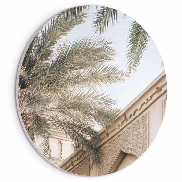 Akoestisch schilderij rond - Gebouw - Palmbomen - Beige - Zon — 1