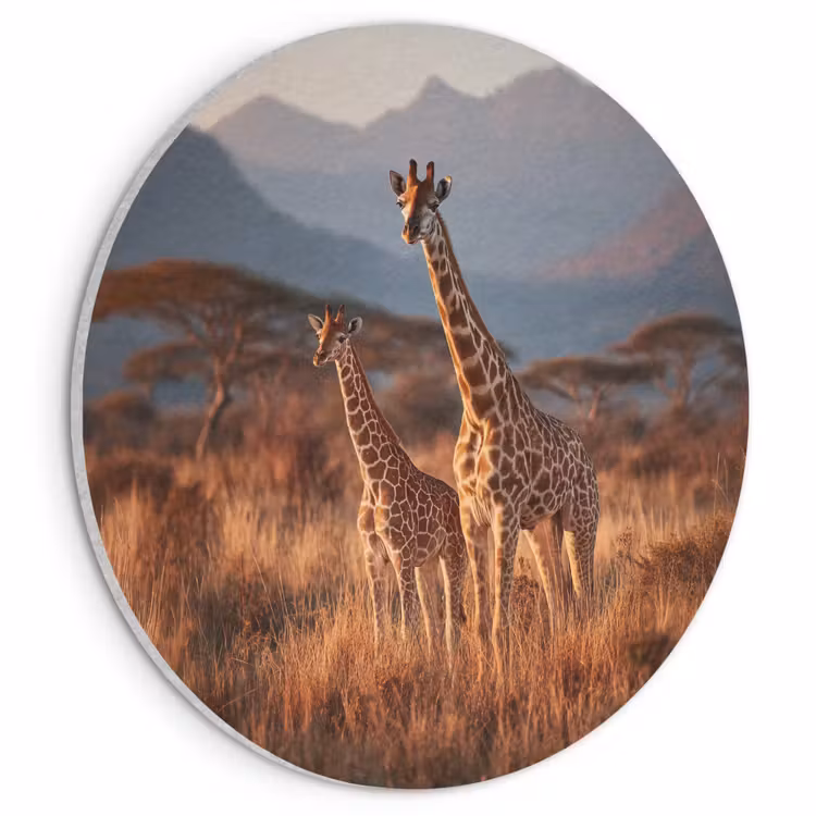 Akoestisch schilderij rond - Giraffen - Hoog gras - Acaciabomen — 1