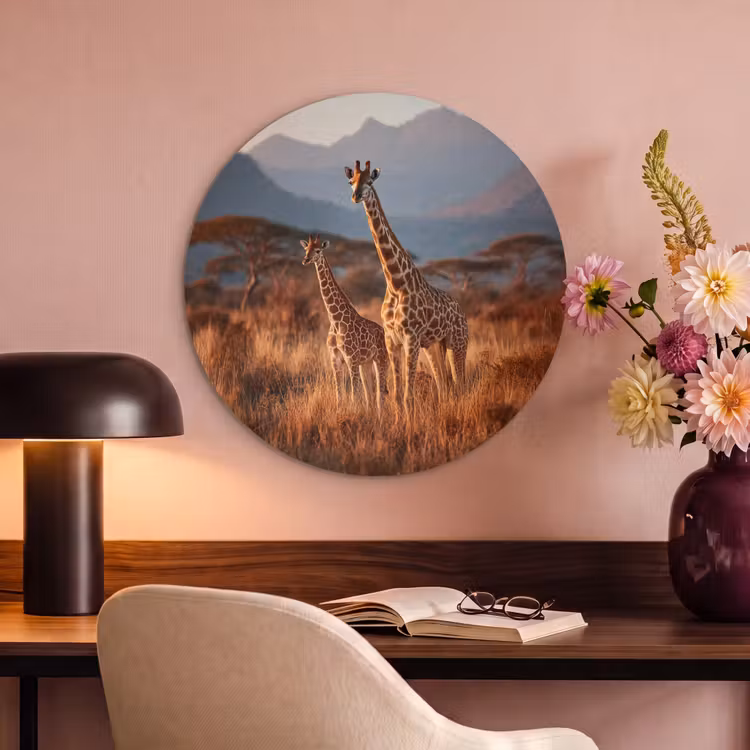 Akoestisch schilderij rond - Giraffen - Hoog gras - Acaciabomen — 2