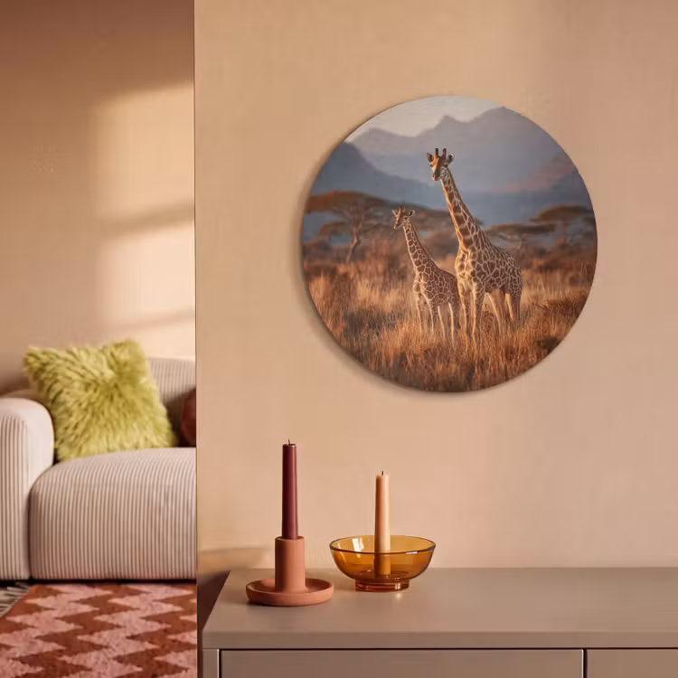 Akoestisch schilderij rond - Giraffen - Hoog gras - Acaciabomen — 3