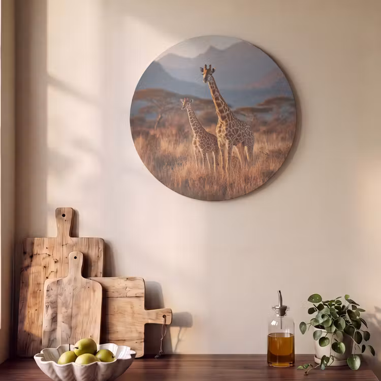 Akoestisch schilderij rond - Giraffen - Hoog gras - Acaciabomen — 4