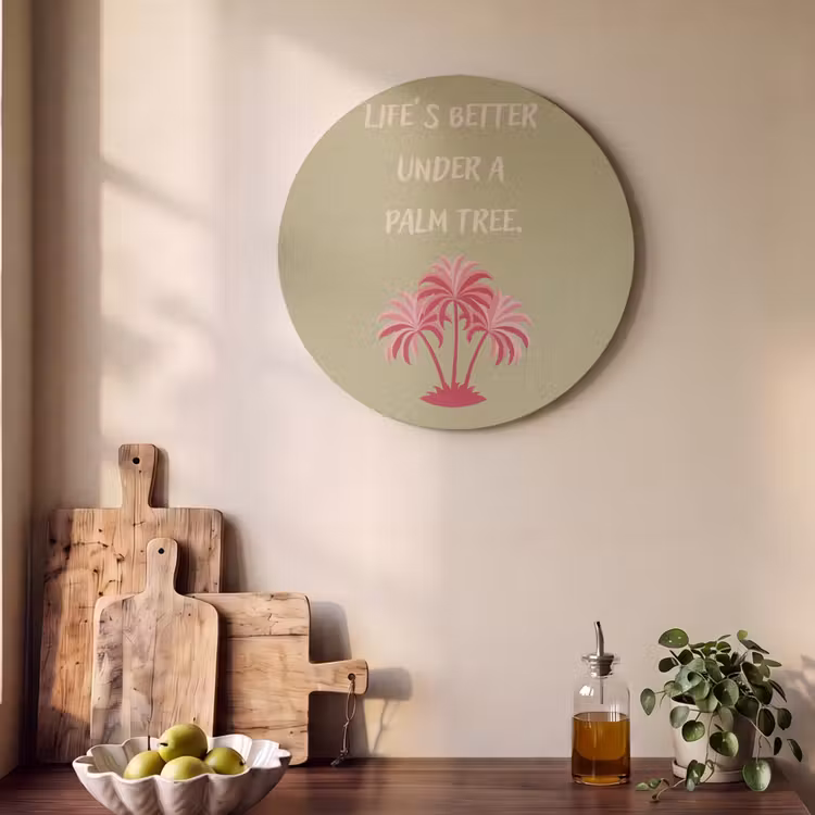 Akoestisch schilderij rond - Groen - Zomer - Quote - Palmboom — 4