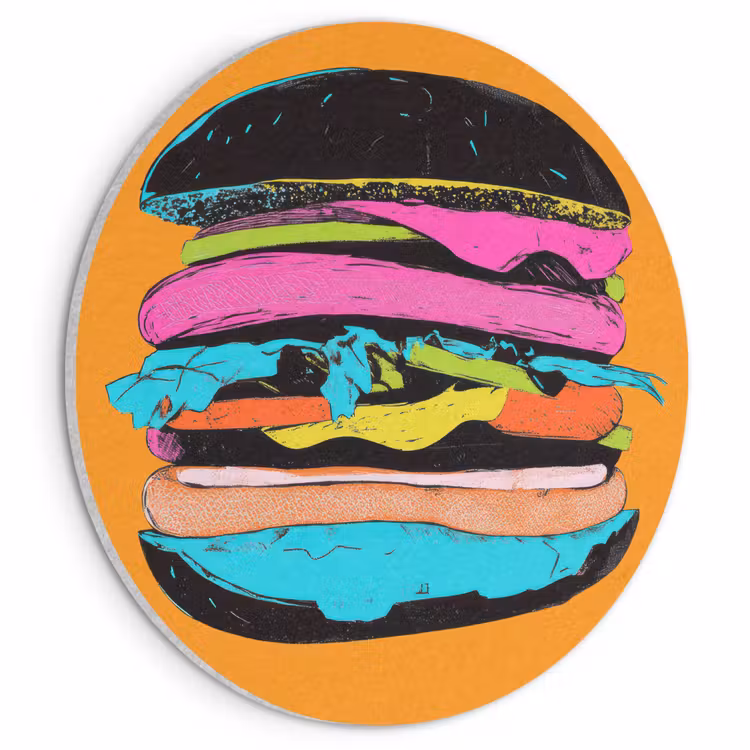 Akoestisch schilderij rond - Hamburger - Kleurrijk - Speels — 1