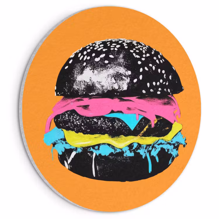 Akoestisch schilderij rond - Hamburger - Oranje - Neon - popart — 1
