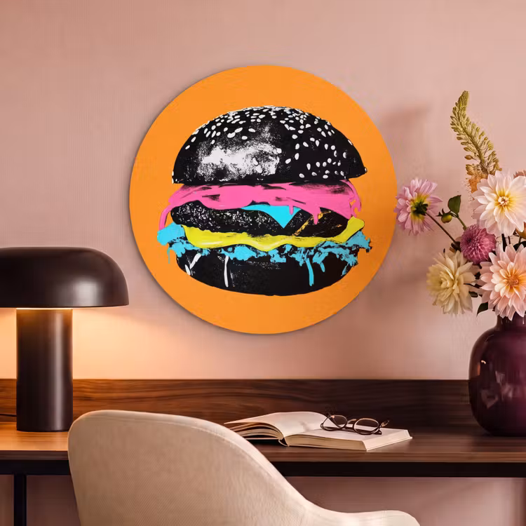 Akoestisch schilderij rond - Hamburger - Oranje - Neon - popart — 2