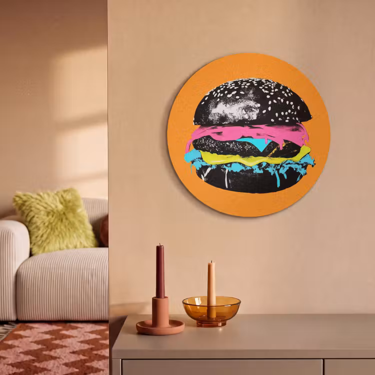 Akoestisch schilderij rond - Hamburger - Oranje - Neon - popart — 3