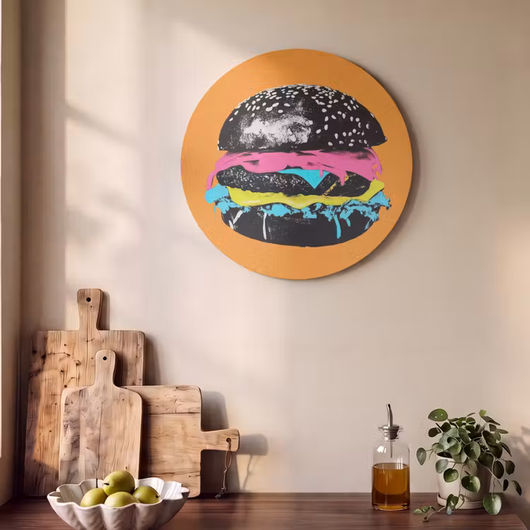 Akoestisch schilderij rond - Hamburger - Oranje - Neon - popart — 4