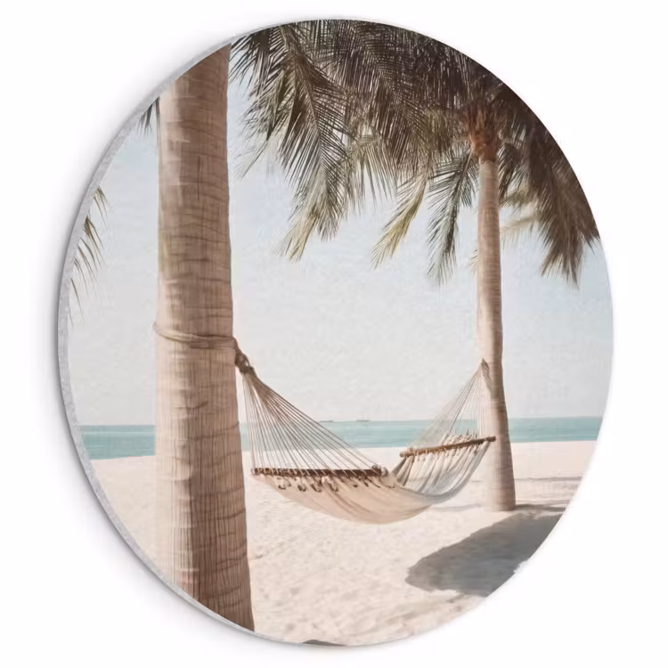 Akoestisch schilderij rond - Hangmat - Palmbomen - Strand - Zee — 1