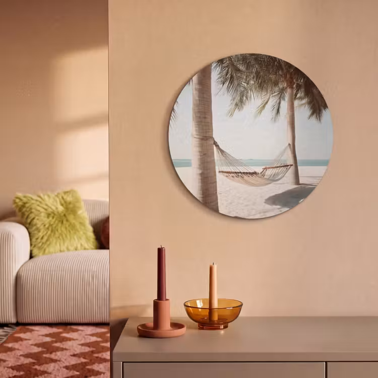 Akoestisch schilderij rond - Hangmat - Palmbomen - Strand - Zee — 3