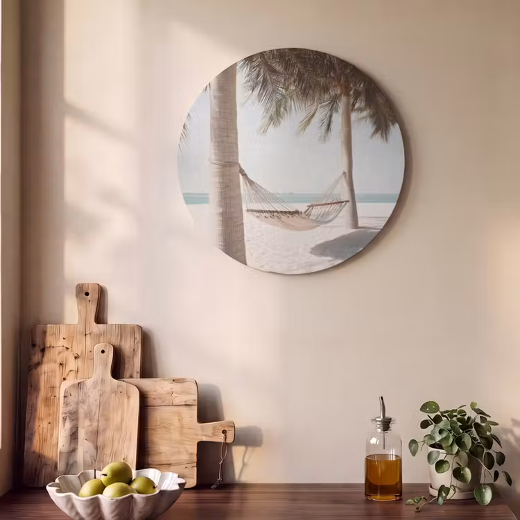 Akoestisch schilderij rond - Hangmat - Palmbomen - Strand - Zee — 4