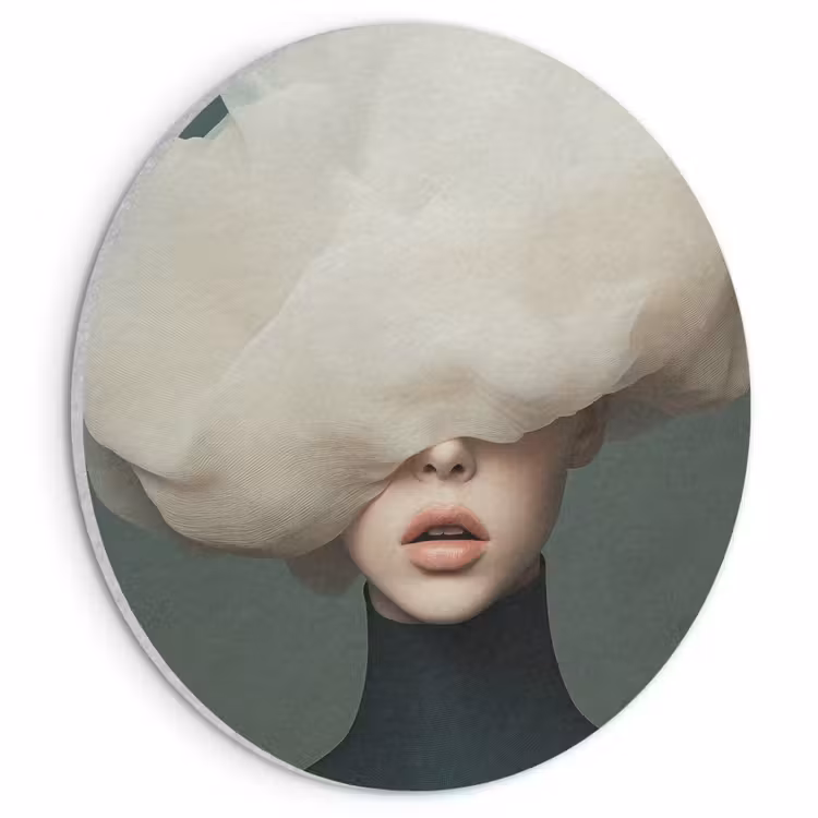 Akoestisch schilderij rond - Hoed - Vrouw - Beige — 1