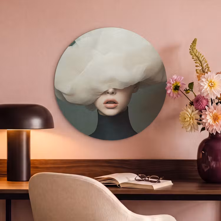 Akoestisch schilderij rond - Hoed - Vrouw - Beige — 2