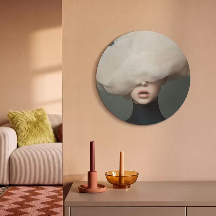 Akoestisch schilderij rond - Hoed - Vrouw - Beige — 3
