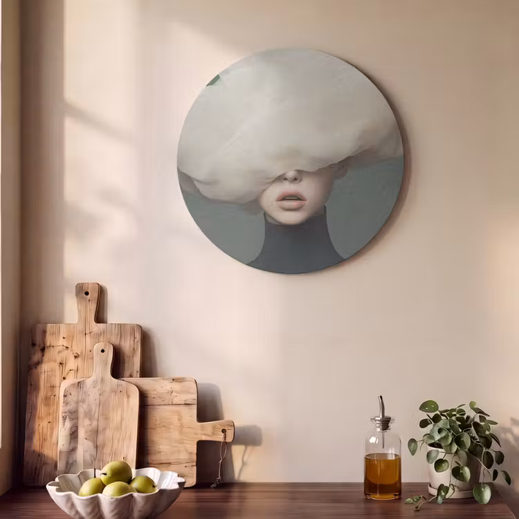 Akoestisch schilderij rond - Hoed - Vrouw - Beige — 4