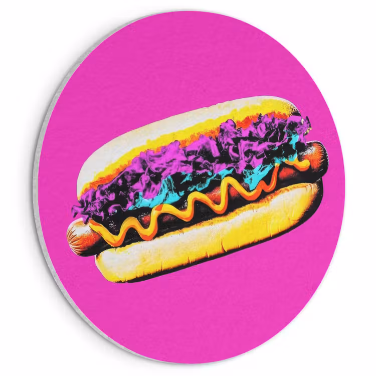 Akoestisch schilderij rond - Hotdog - Roze - Retro — 1