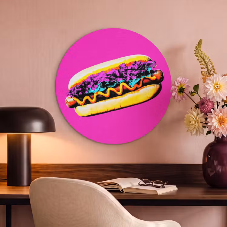Akoestisch schilderij rond - Hotdog - Roze - Retro — 2
