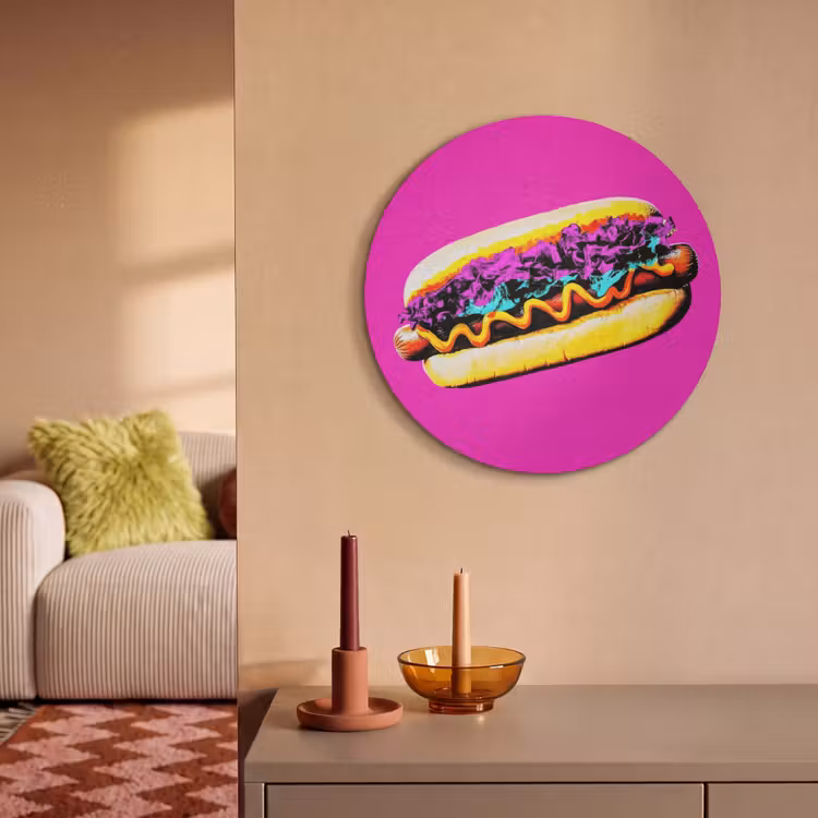 Akoestisch schilderij rond - Hotdog - Roze - Retro — 3