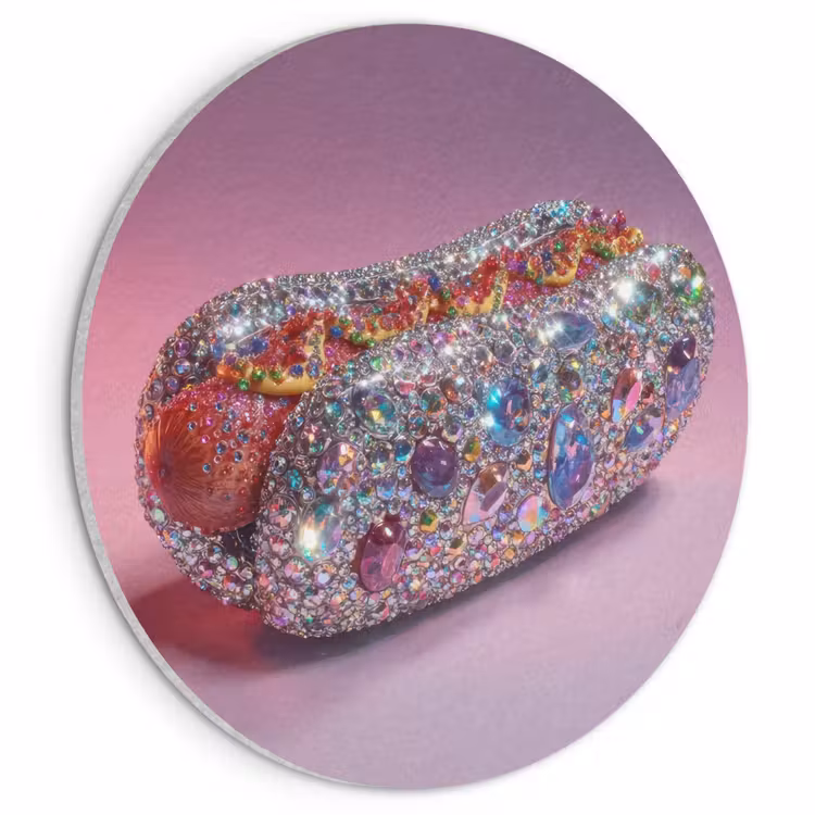 Akoestisch schilderij rond - Hotdog - Steentjes - Glitters - Paars — 1