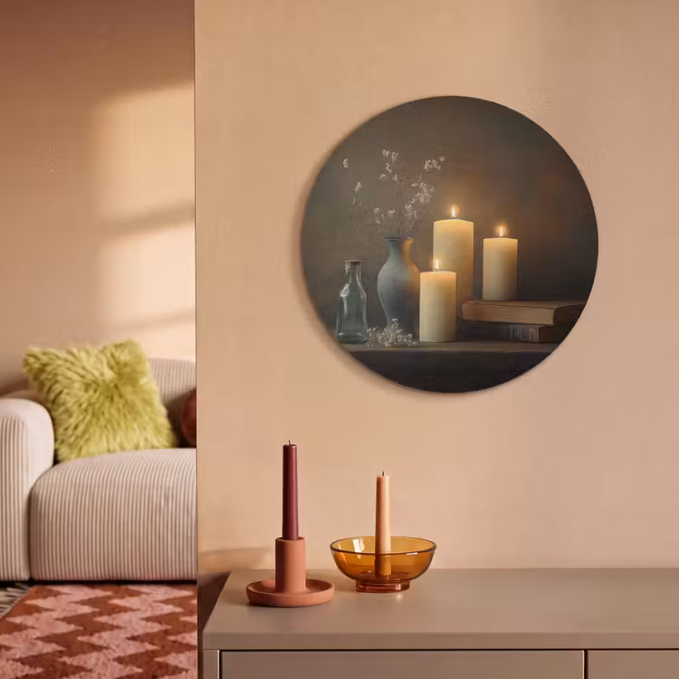 Akoestisch schilderij rond - Kaarsen - Stilleven - Rustiek - Boeken — 3