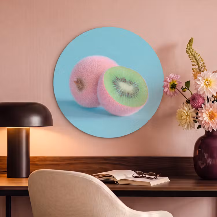 Akoestisch schilderij rond - Kiwi - Blauw - Surrealistisch — 2
