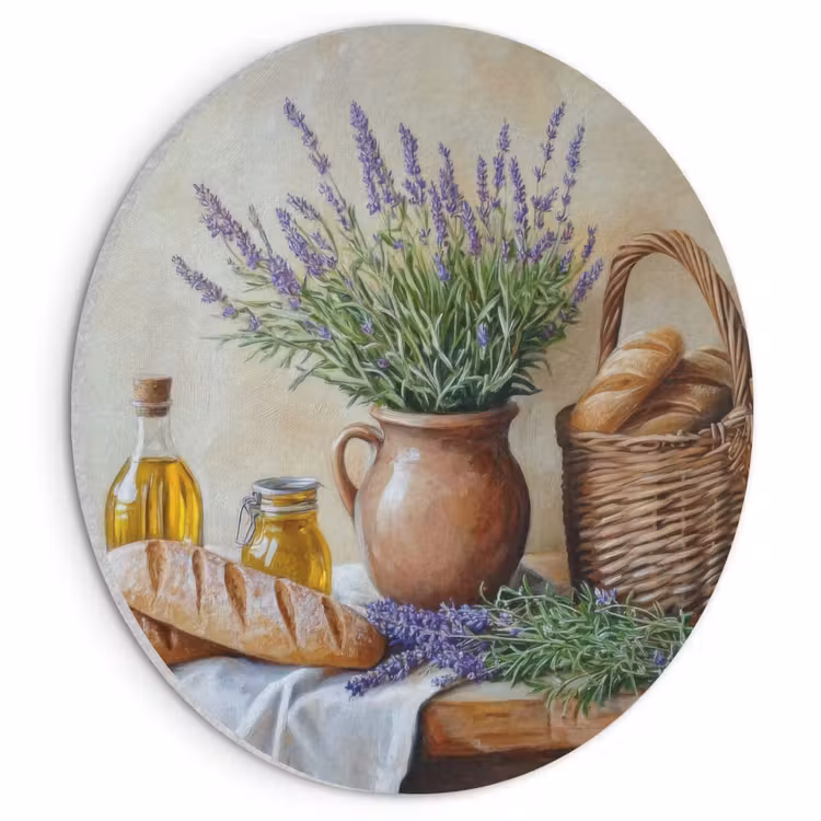 Akoestisch schilderij rond - Lavendel - Brood - Stilleven — 1