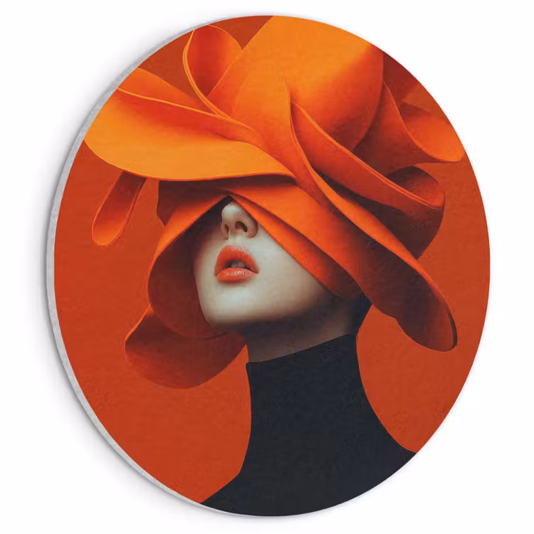 Akoestisch schilderij rond - Oranje - Hoed - Vrouw — 1