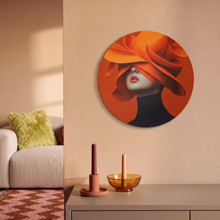 Akoestisch schilderij rond - Oranje - Hoed - Vrouw — 3
