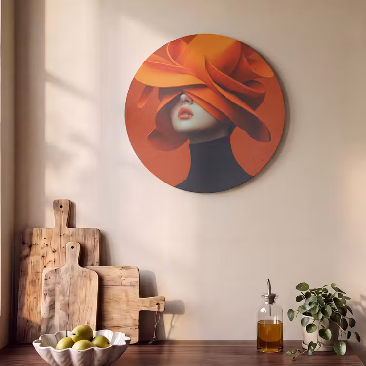 Akoestisch schilderij rond - Oranje - Hoed - Vrouw — 4