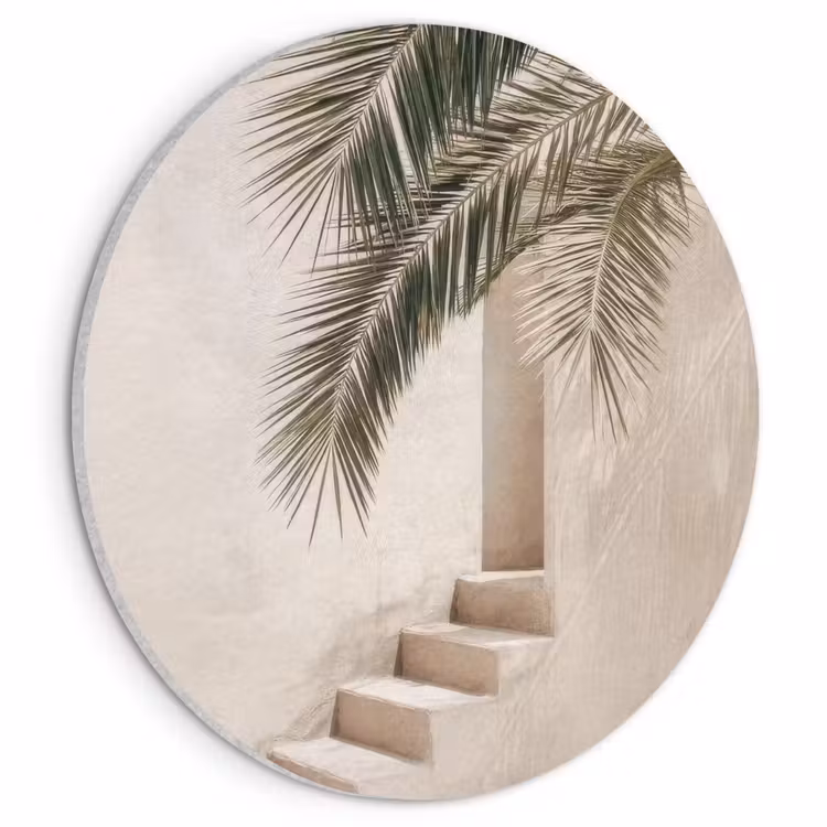 Akoestisch schilderij rond - Palmboom - Schaduw - Trap - Beige — 1