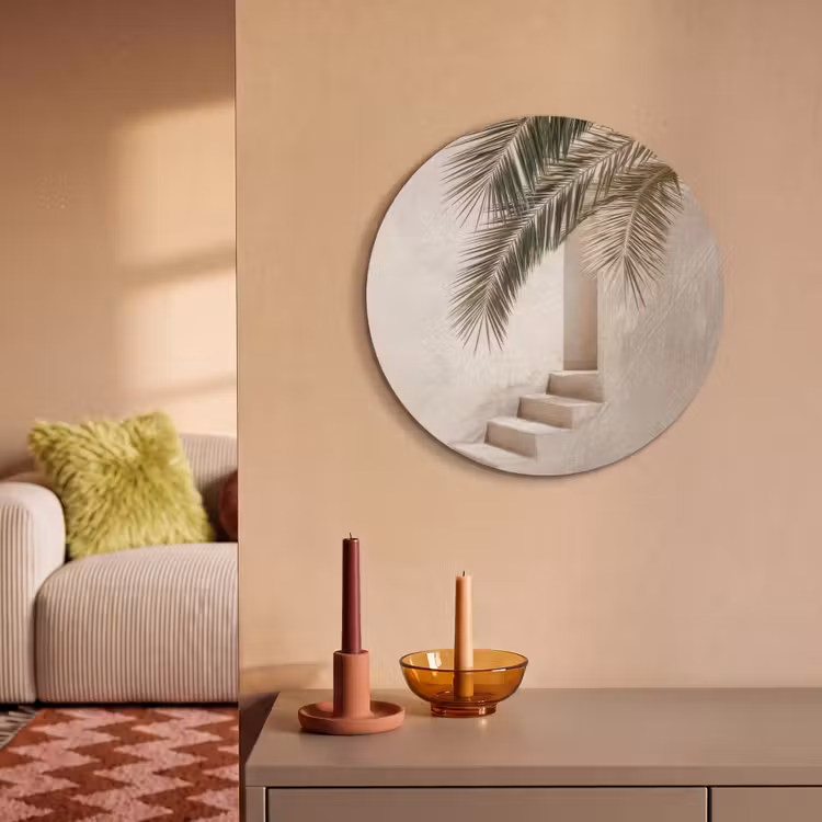 Akoestisch schilderij rond - Palmboom - Schaduw - Trap - Beige — 3